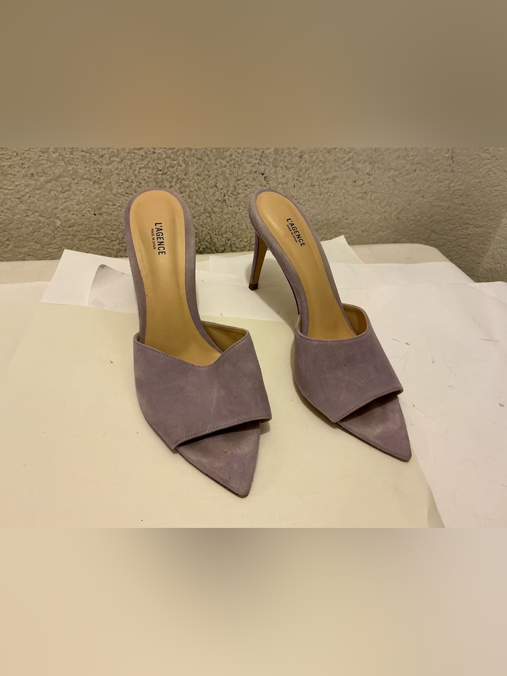 L'AGENCE Lavender Suede Pointed Mules - Picture 1 of 5